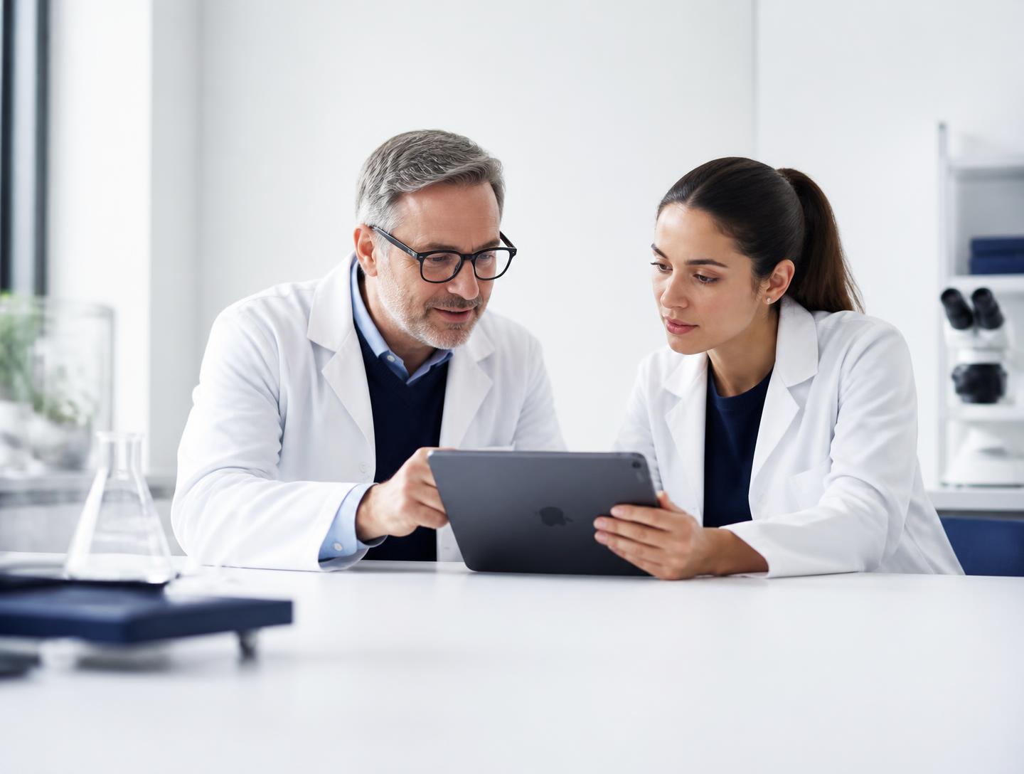 Investigators reviewing study design together